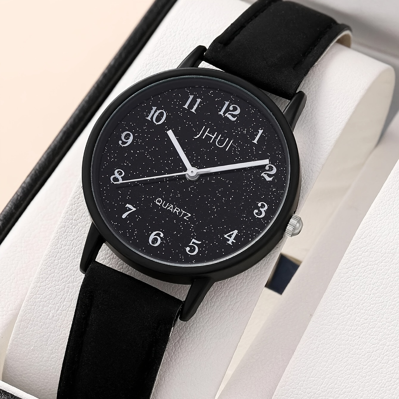 Fashion Men's Black Pu Strap Round Dial Quartz Watch - Temu