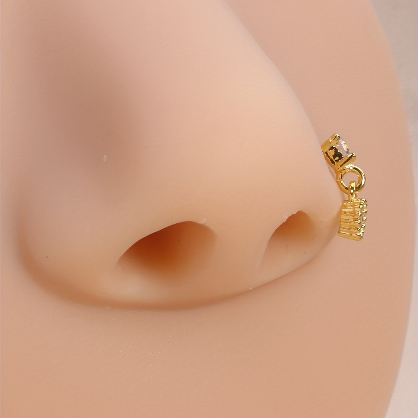 Dangle Nose Ring with Round Cut Zircon, Body Piercing