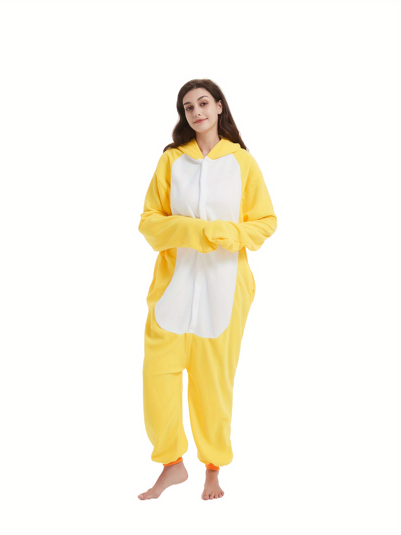 Cartoon Duck Fuzzy Lounge Jumpsuit Comfy Long Sleeve Hooded - Temu