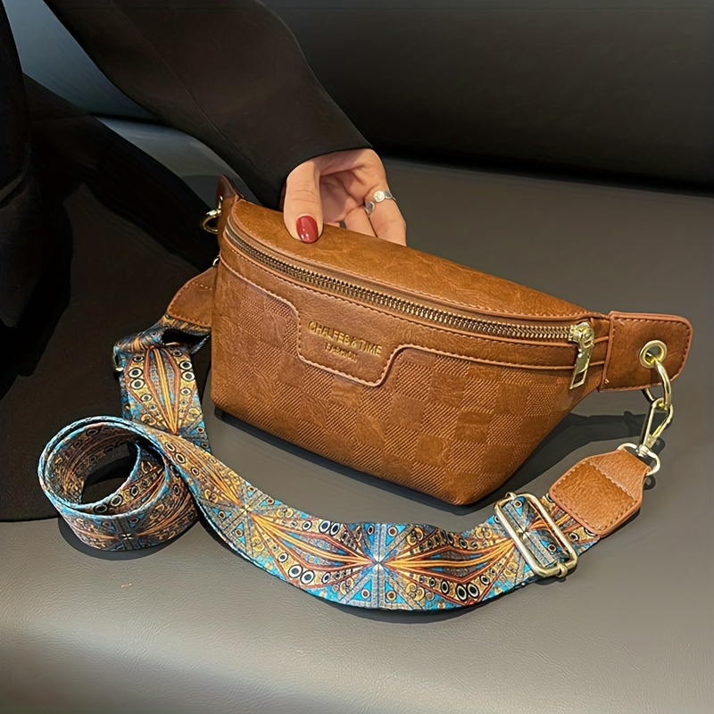 Fashionable Women's Pu Geometric Pattern Waist Bag With Coin Purse