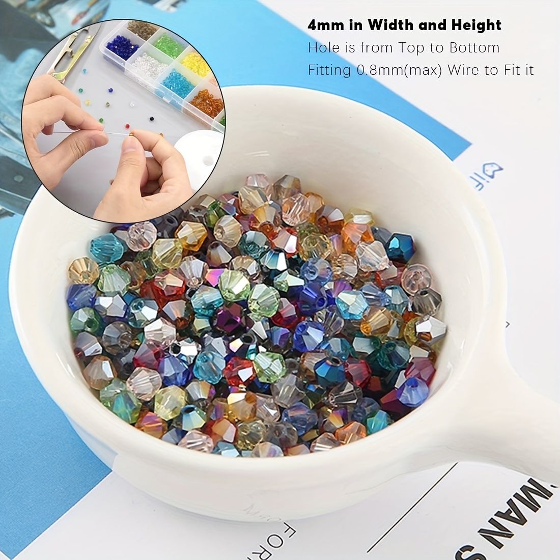 4mm Glass Beads 15 Colors 3000pcs Bicone Crystal Beads for DIY Beading Projects, Bracelets, Necklaces, Earrings & Other Jewelrie