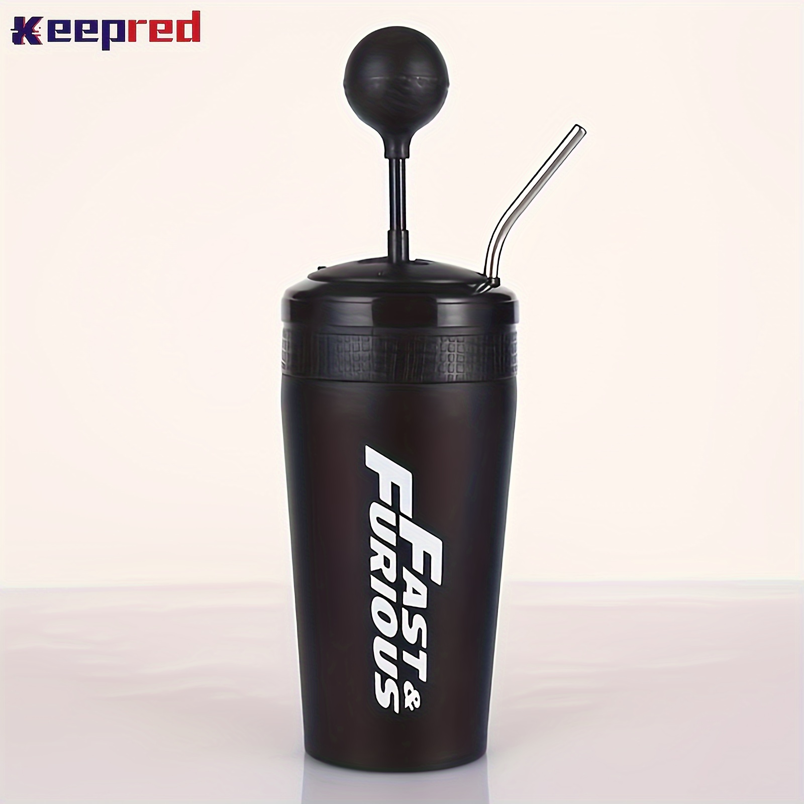 TEMU Keepred 1pc 500ml/17oz 304 Stainless Insulation Cup, Creative Car Gear Shift Design Double-layer Water Bottle With Straw, Coffee Cup For Outdoor Sports, Fitness, Travel Christmas Gift