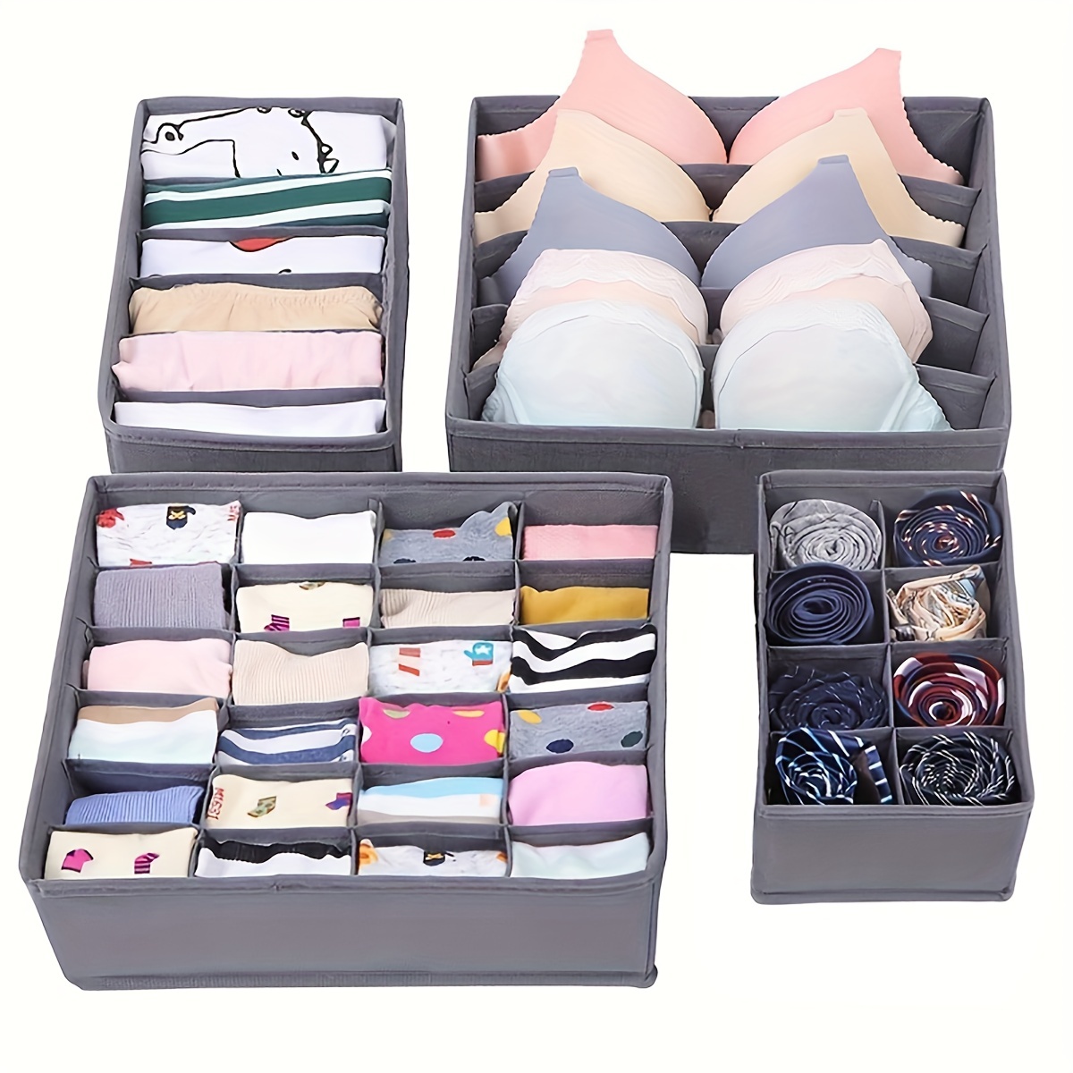 4 Pcs Drawer Organizer For Underwear, Bras, Socks And Lingerie