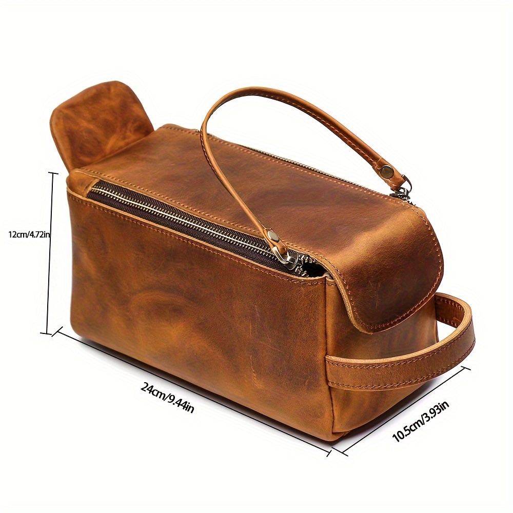 Vintage Multi-functional Genuine Leather Men\'s Toiletry Bag With Large Capacity Crazy Horse Leather Travel Organizer, Retro Multi-functional Leather Handbag For Men\'s Makeup Bag, Large Capacity Crazy Horse Skin Toiletries Storage Bag
