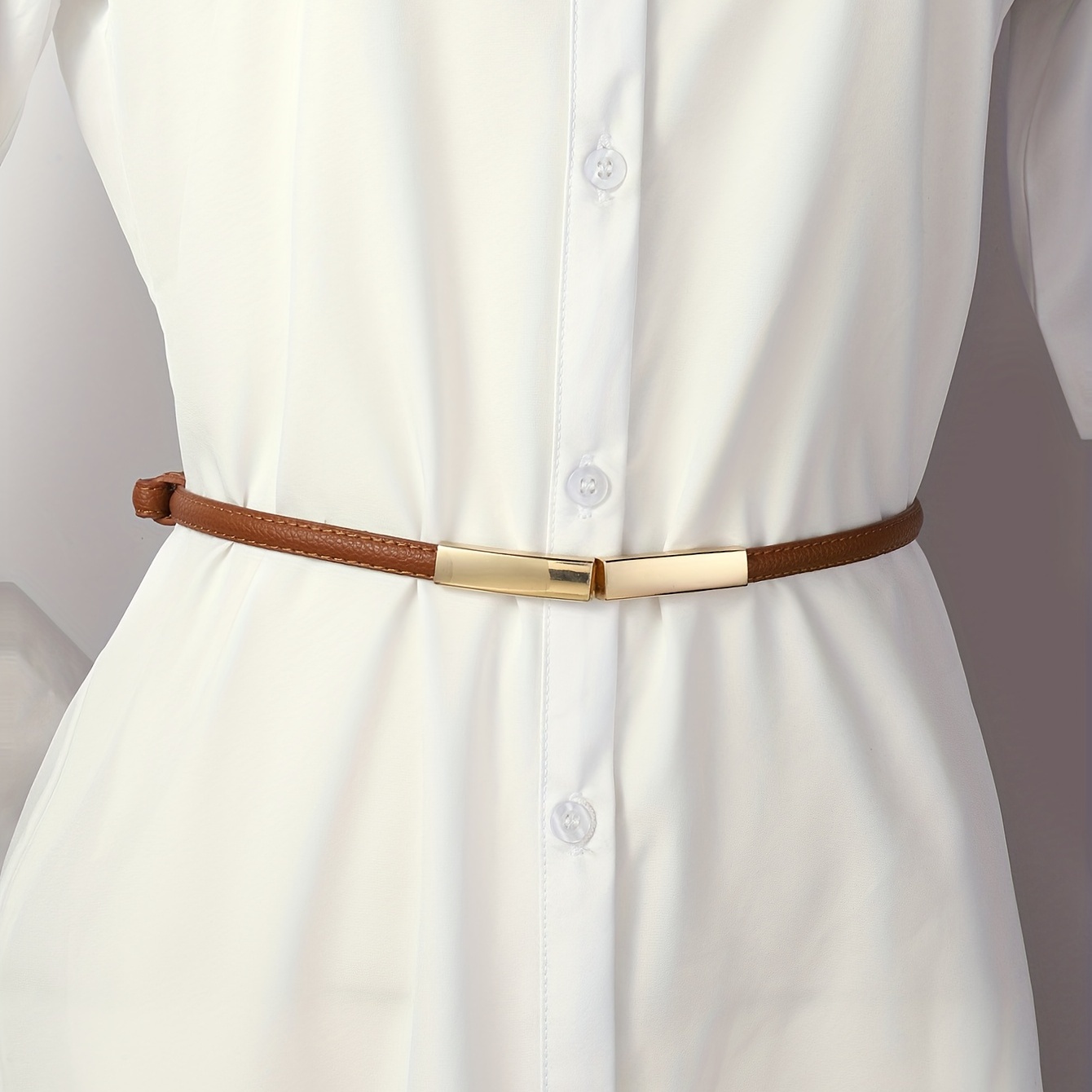 Stylish Skinny Pu Thin Belt Long Buckle Brown Waist Belts Classic Skirt  Dress Girdle For Women - Jewelry & Accessories - Temu