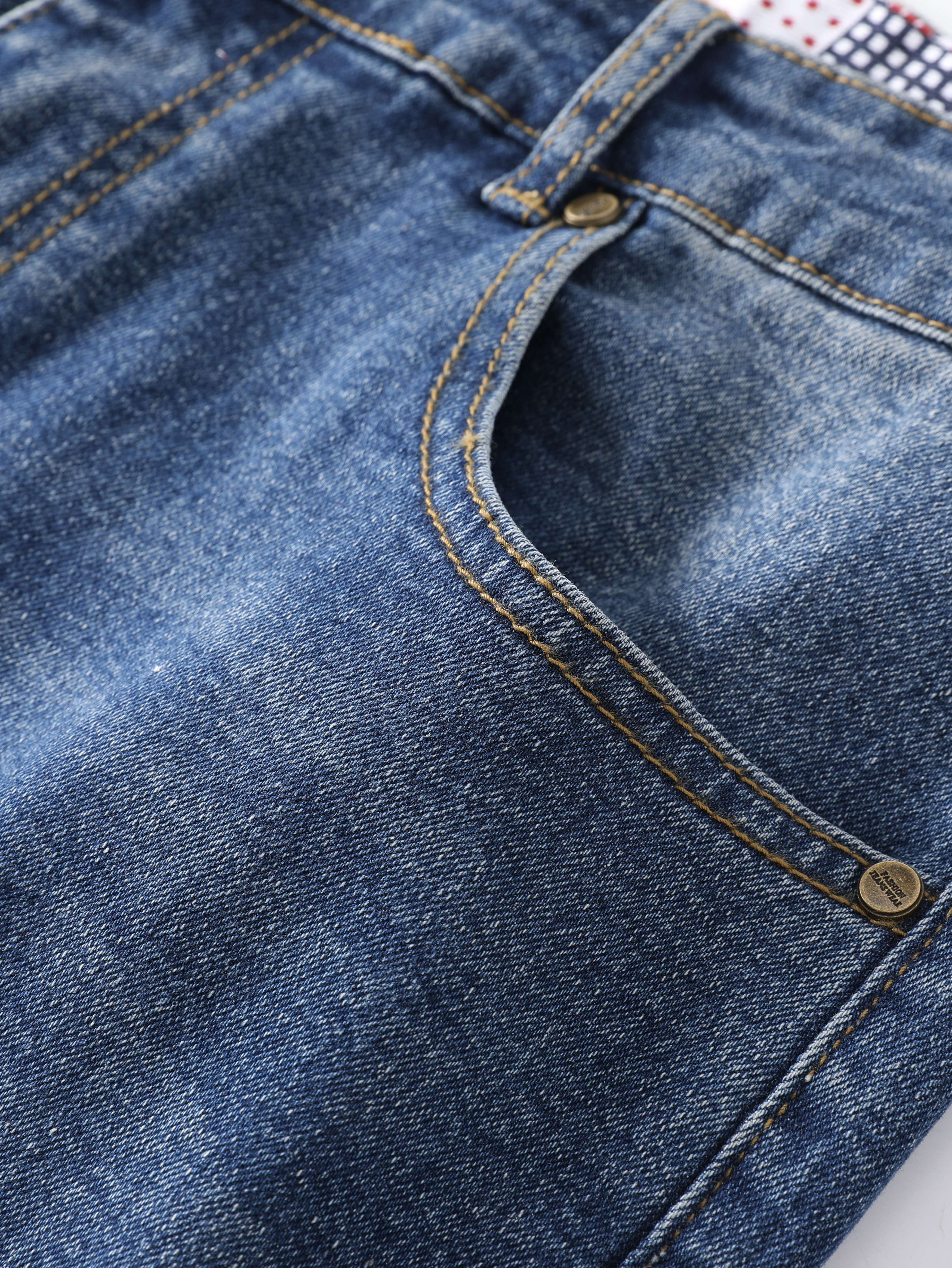 Pantalones Vaqueros Ajustados Rasgados Para Hombre Jeans De Retales Azul De  Moda