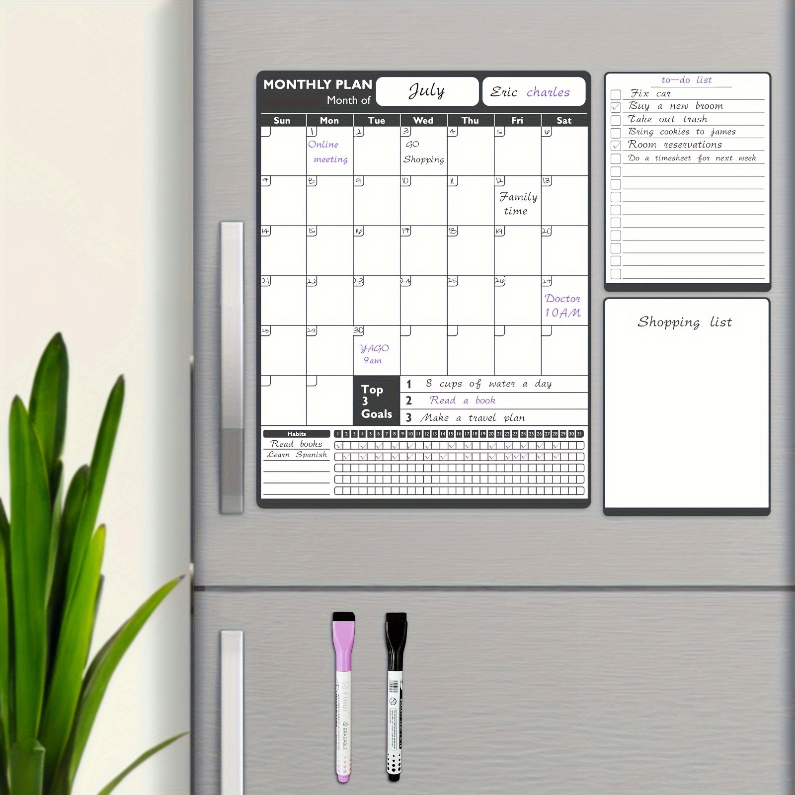 Calendario magnético para refrigerador de borrado en seco con 5 marcadores,  calendario mensual para refrigerador y lista de hoy, pizarra blanca para