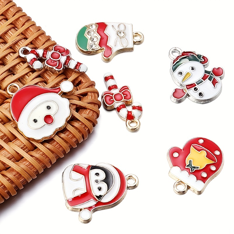 10pcs Enamel Christmas Charms for Earrings Christmas Tree Candy Cane Santa  Claus Snowman Gloves Charms 