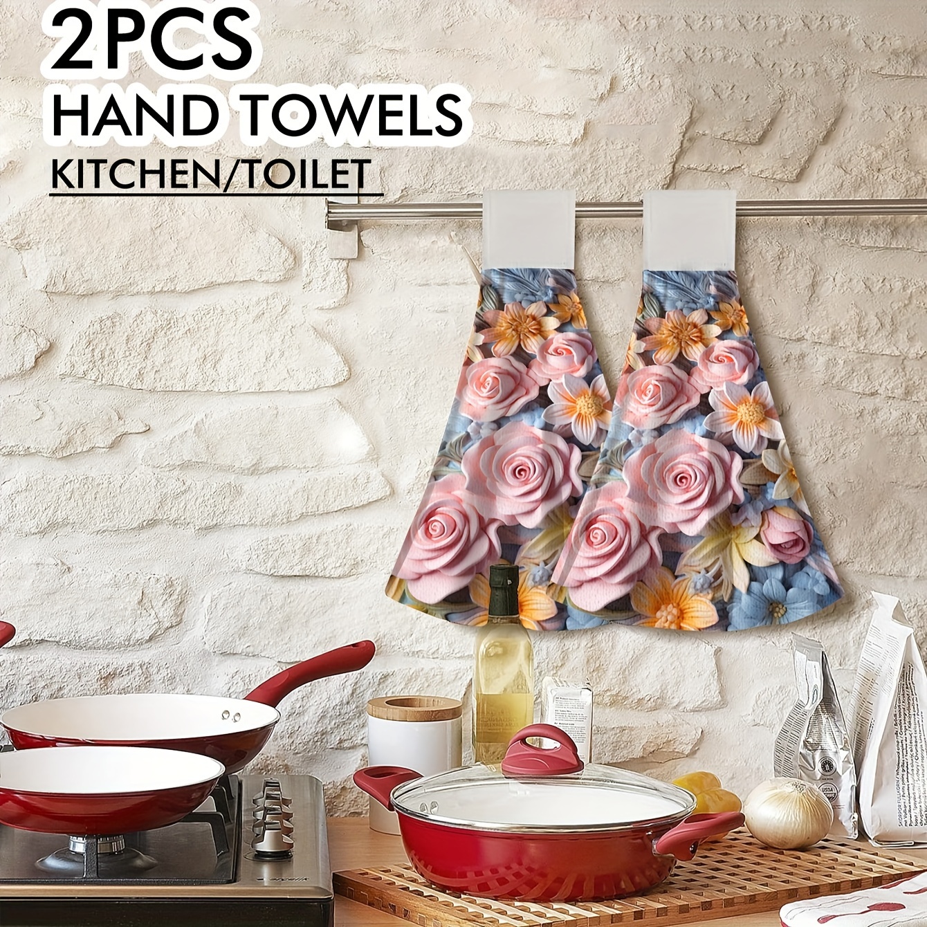 Hanging Tie Towel For Bathroom Kitchen Flower Pattern - Temu