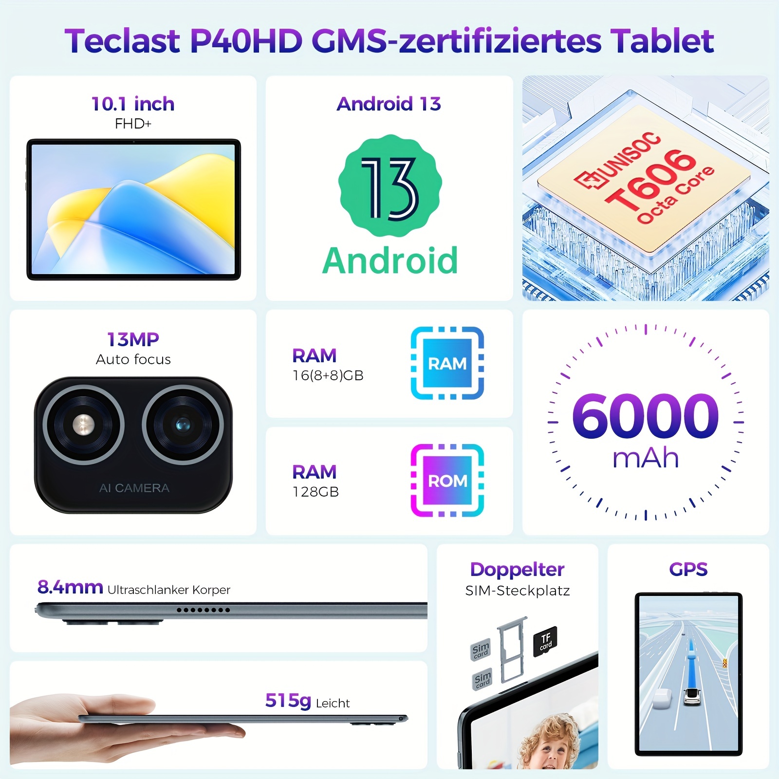 Tablette Tactile 10 Pouces avec Android 13, 12 Go RAM + 128 Go ROM (TF  1TB), 5G WiFi, Batterie 6000mAh, 5MP+8MP, 8 cœurs 2.0 Ghz, Bluetooth 5.0, Tablette  Android 2 en 1 avec Clavier, Souris, Gris : : Informatique