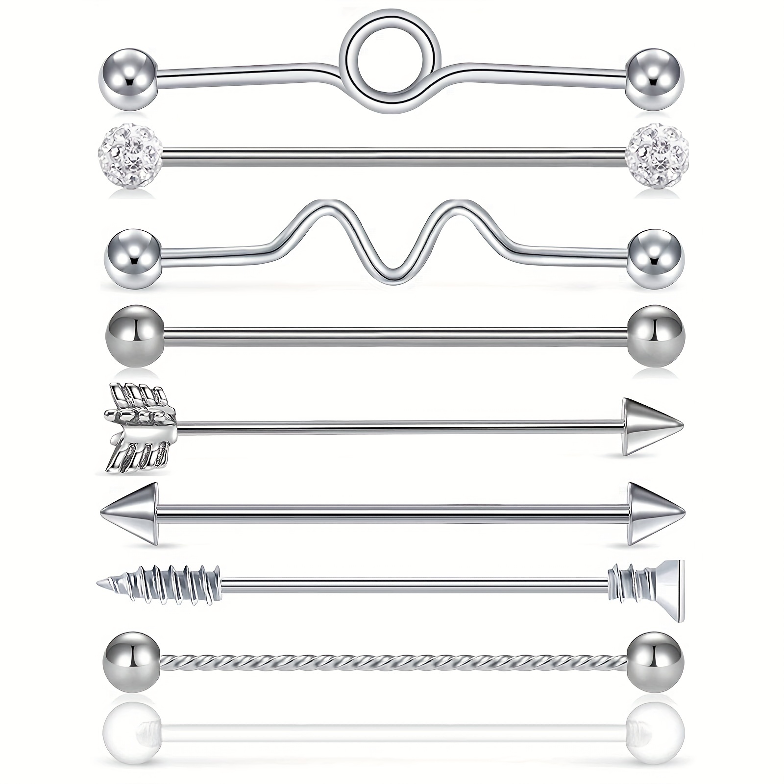 9pc Surgical Steel Industrial Barbell Earrings Set