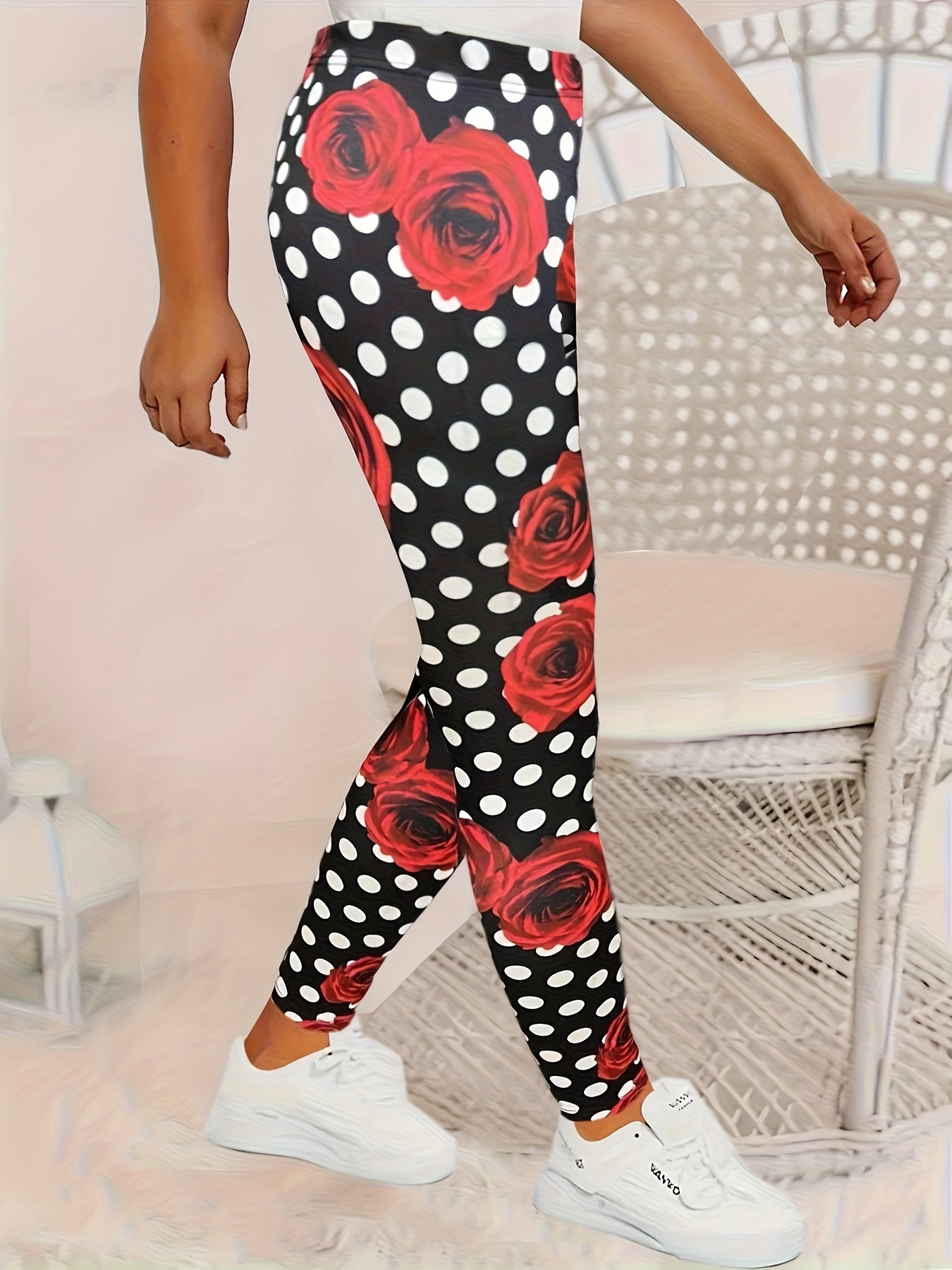 Dot Print Skinny Leggings, Casual Simple High Waist Elastic Fashion Bottoms  Slim Leggings, Women's Clothing