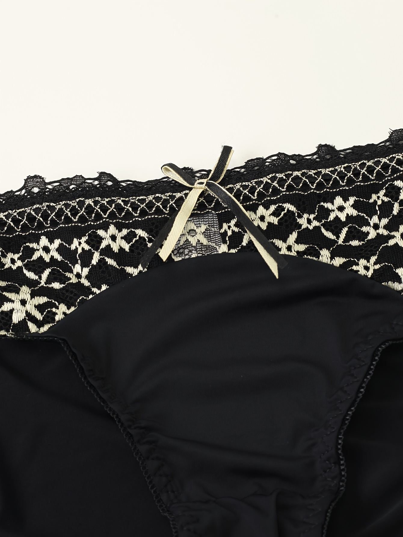 Contrast Lace Bra & Panties, Bow Tie Push Up Bra & Mesh Panties Lingerie  Set, Women's Lingerie & Underwear