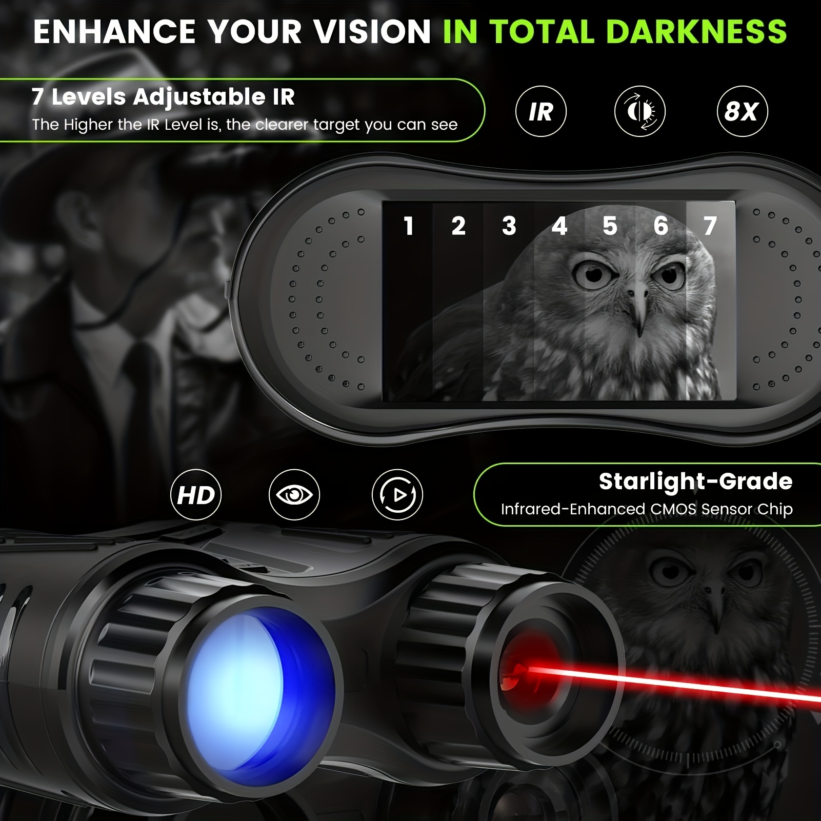 HuntMax Night Vision Goggles Binoculars, WiFi Digital Infrared Binoculars  Camera 2.31 TFT HD LCD, Hunting, Tracking up to 300 Meters with 32G TF  Card : : Electronics & Photo