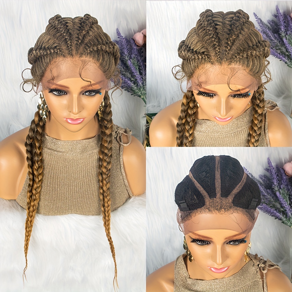 4 Braided Wigs Lace Front Synthetic Hair Wigs Soft Box Braid - Temu