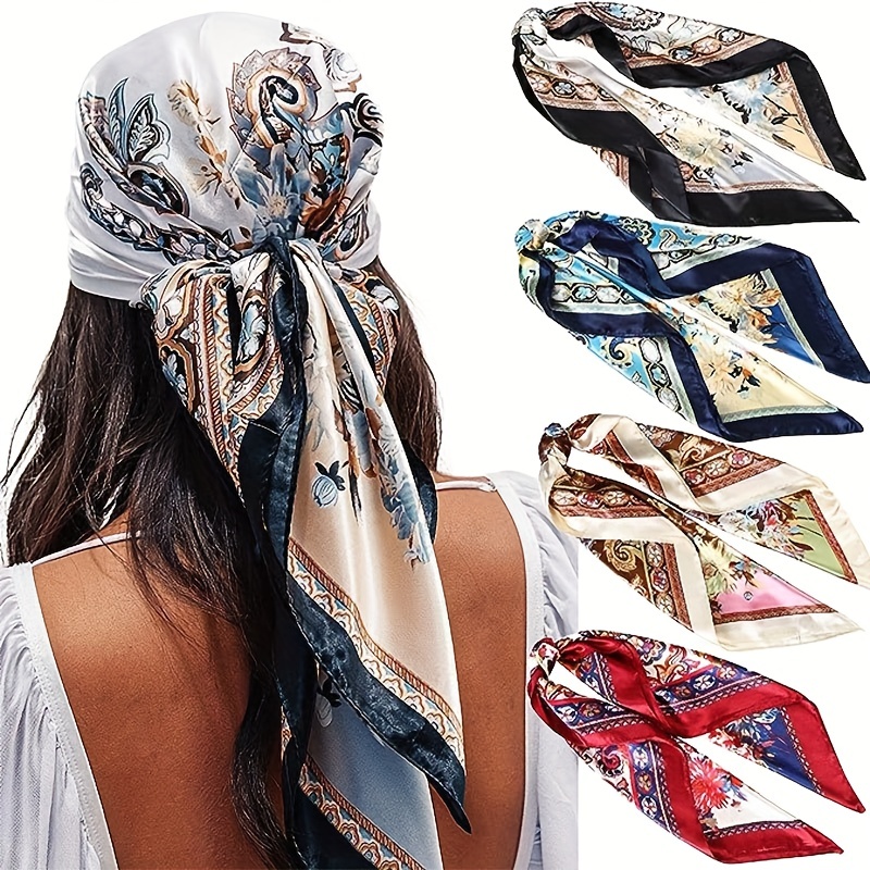 Women's Retro Print Imitation Silk Large Square Head Scarves - Temu Canada