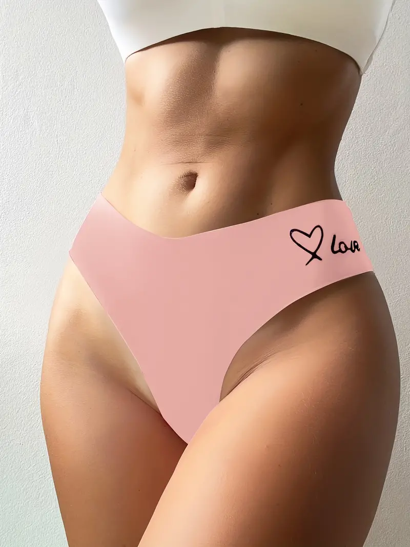 Heart Letter Print Cheeky Panties Comfy Breathable High - Temu Canada