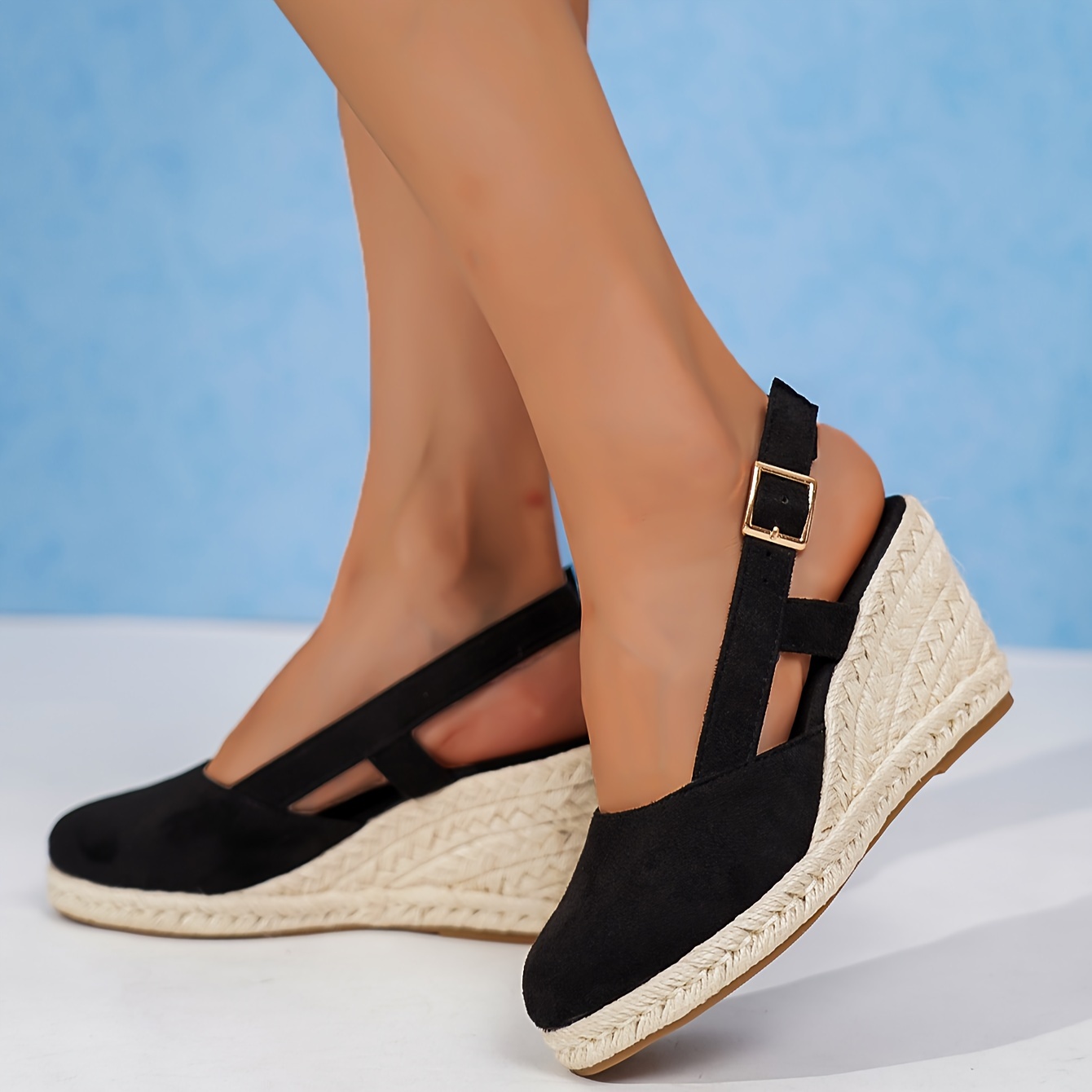 Women's Solid Color Platform Sandals Ankle Buckle Strap - Temu Canada