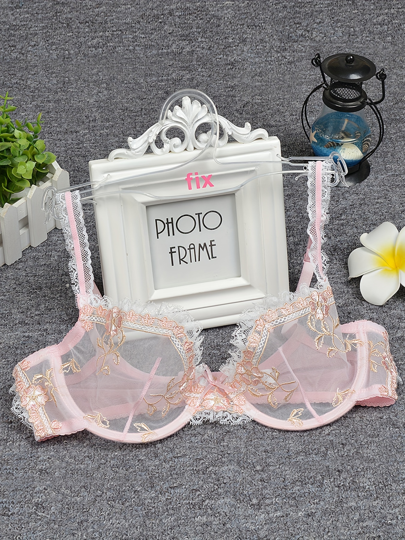 Floral Lace Underwire Push Bra Sexy See Tulle Unlined Bra - Temu