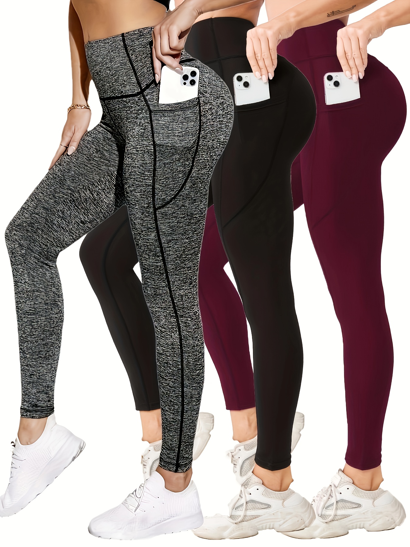 3 Pack Capri Leggings for Women with Slant Pockets - Solid Color High  Waisted Capris Yoga Pants for Workout 