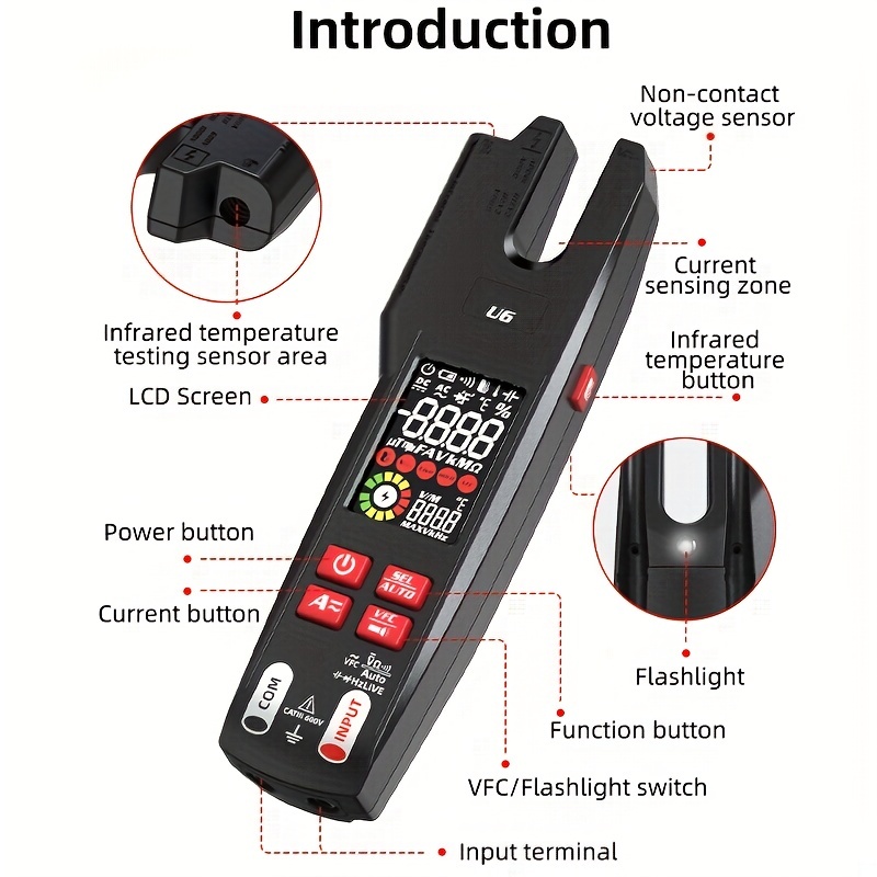 Pince ampèremétrique numérique U6 Fourche 9999 points 600A Pince  ampèremétrique T-RMS courant continu AC mâchoire