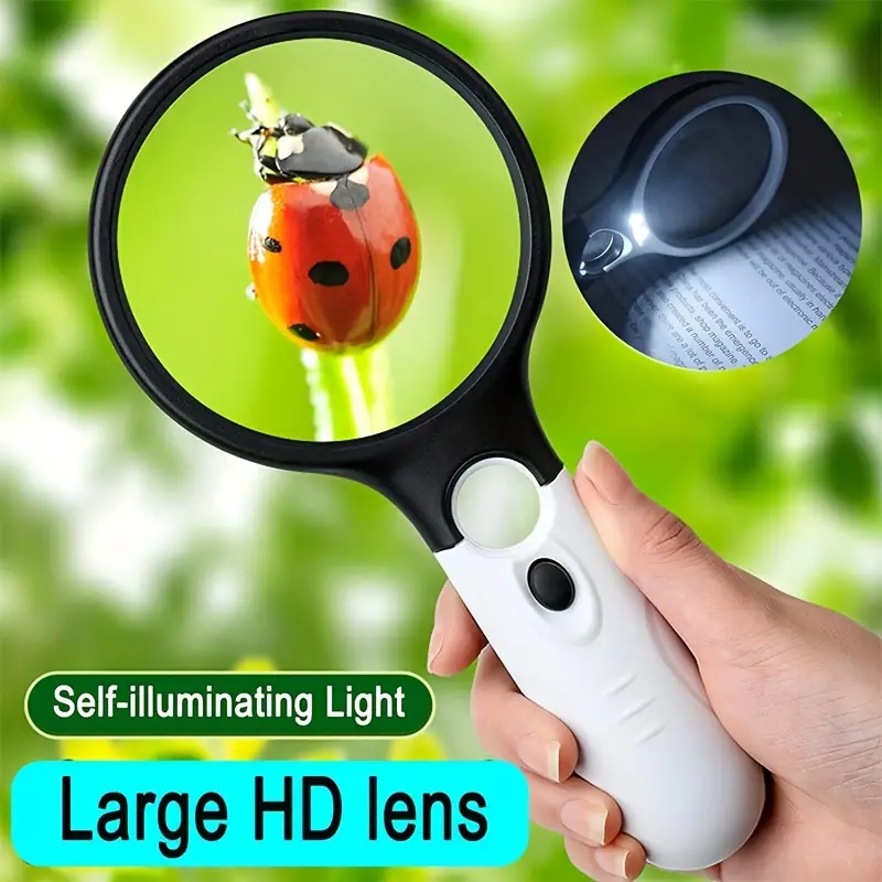 1pc Magnifying Glass Lens With Light 2.5X 45X HD Magnifying LED Handheld  Lighting Magnifying Glass For Seniors Reading, Instruction Book, Map, Coin,  J