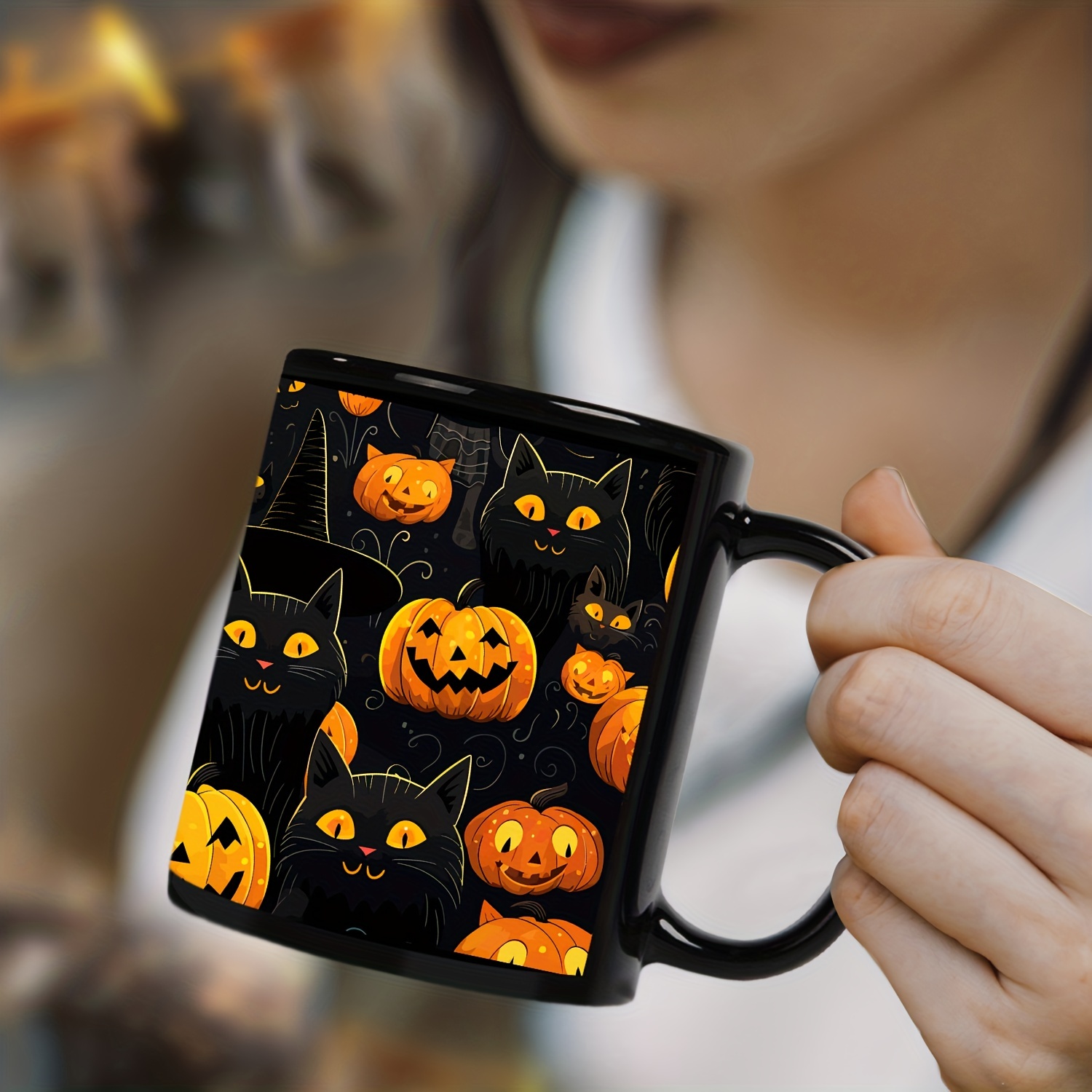 1pc Taza Café Cerámica 3d Negra Linda Halloween Gato Tazas - Temu