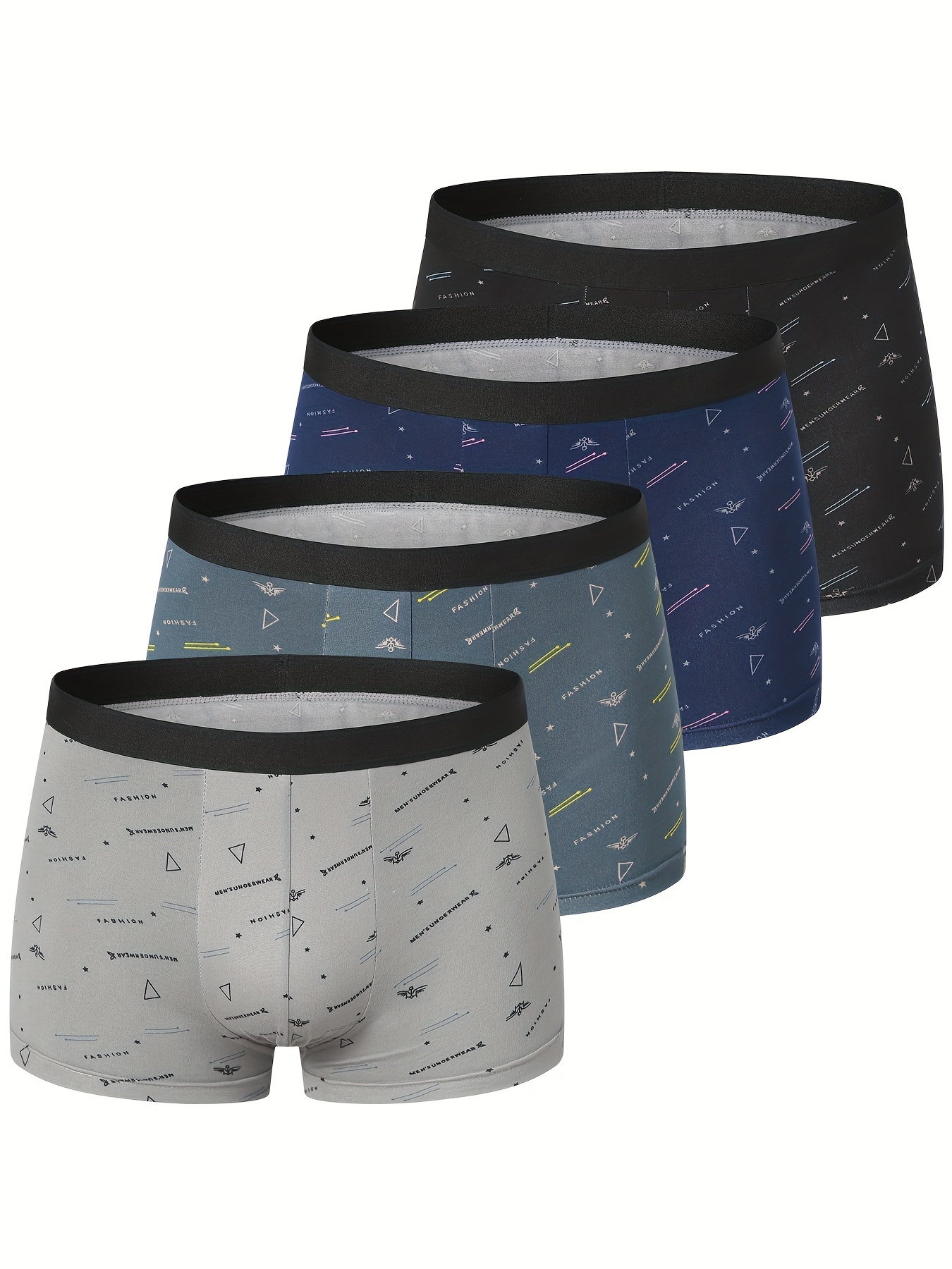 geometric-pattern Slight Stretch 4pcs Underwear, Men's Underwear Sports Comfortable Boxer Briefs Set Shorts Pants,Temu
