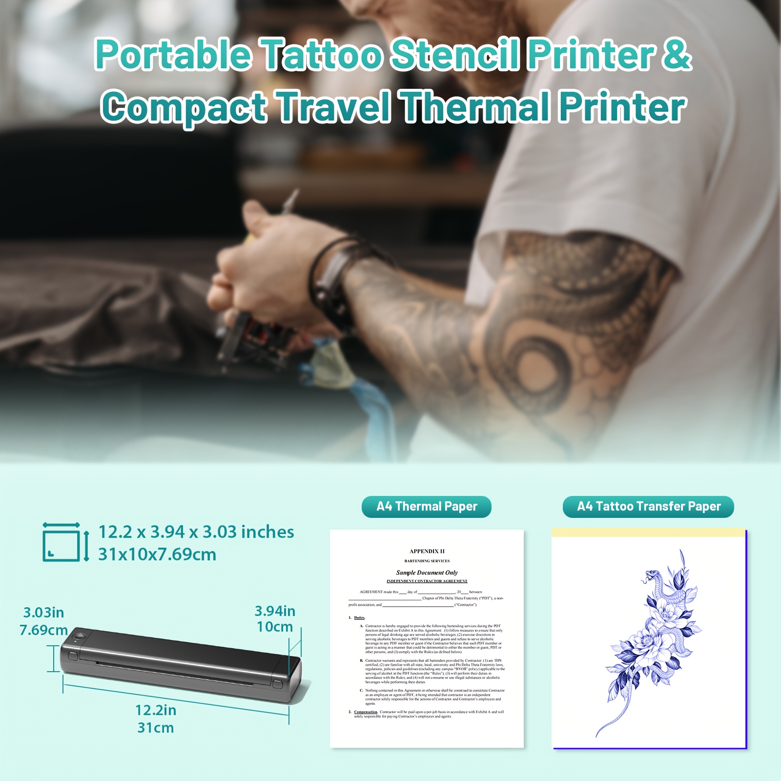 Tattoo Stencil Printer, M08F-A4 Portable Tattoo Printer Machine, Wireless  Stencil Printer For Tattooing, Stencil Maker With 10pcs Transfer Paper, Wire