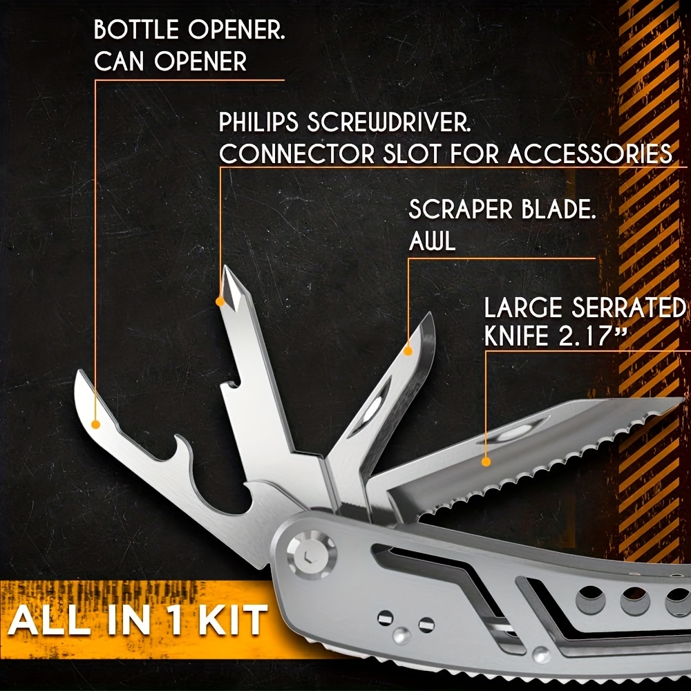 CHELONIAN Multifunction Tactical Knives with Pliers Screwdrivers Bottle  Opener Durable Sheath,Cool Multitool for Work Camping Fishing Adventuring  Daily Use,Men Gifts 