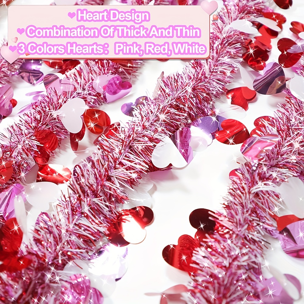 Valentine Heart Tinsel Garlands Valentine Decoration Red - Temu