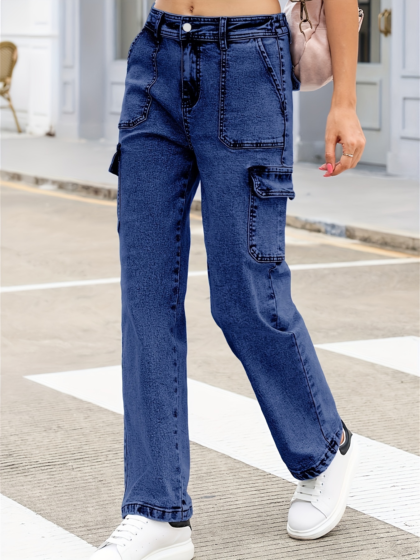 Plus Size Button Casual Straight Leg Jeans Women's Plus - Temu