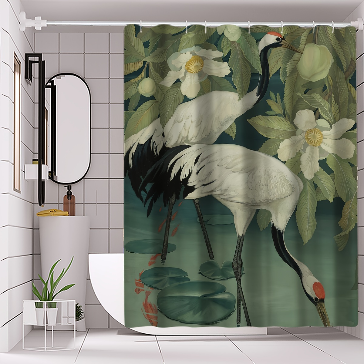 Floral Bird Leaf Pattern Shower Curtain Waterproof Bathroom - Temu