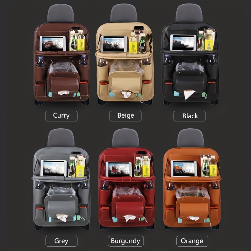 PU Leather Car Seat Organizer with Foldable Table Tray Backseat Car  Organizer For Babies Toys Storage Black 