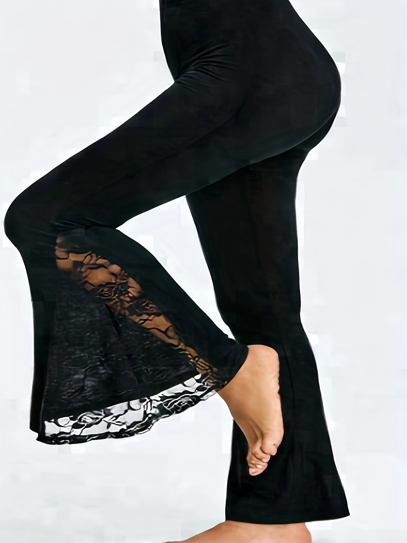 Black Stretch Jacquard Flared Pants