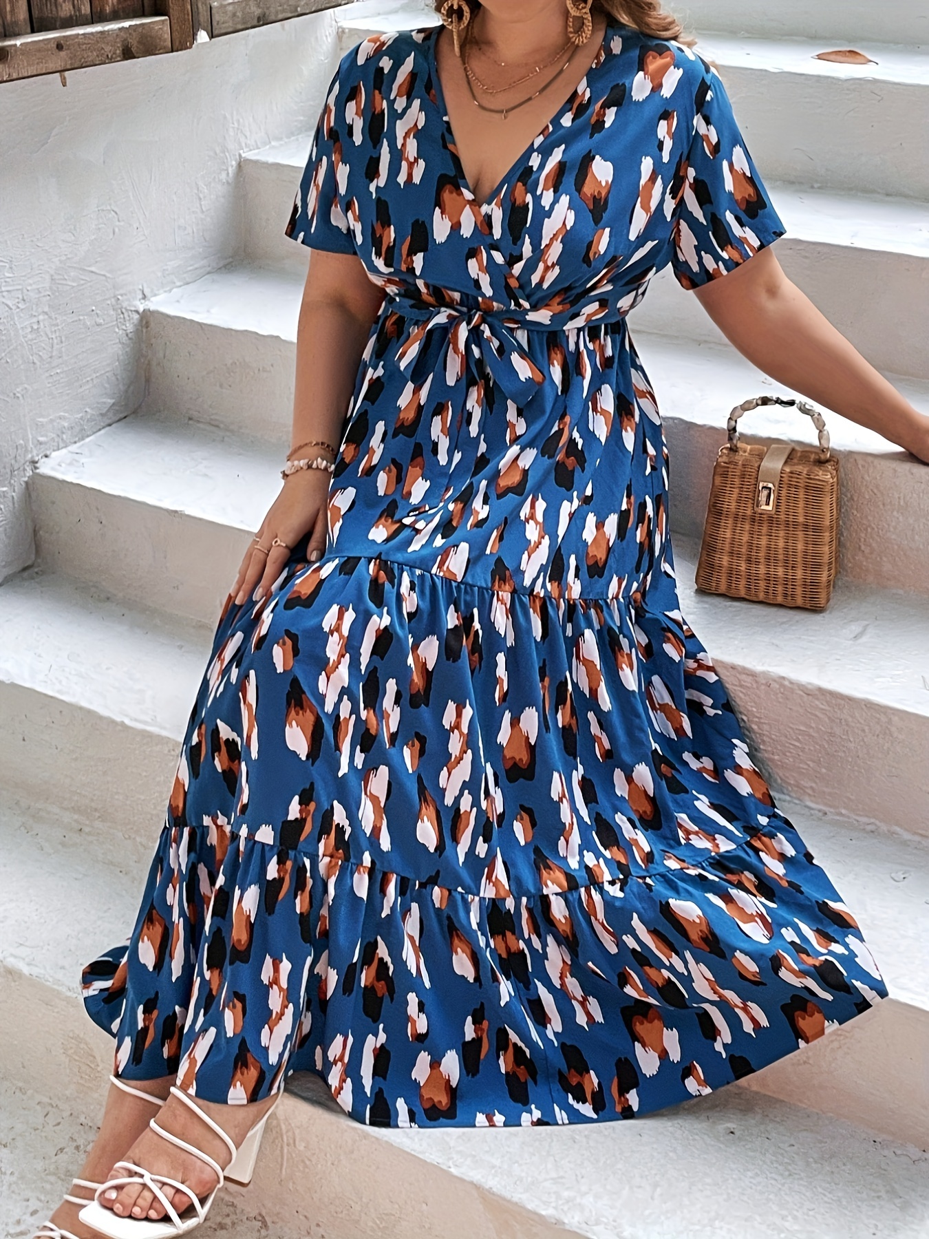 plus size casual dress womens plus allover print short - Temu United Arab  Emirates