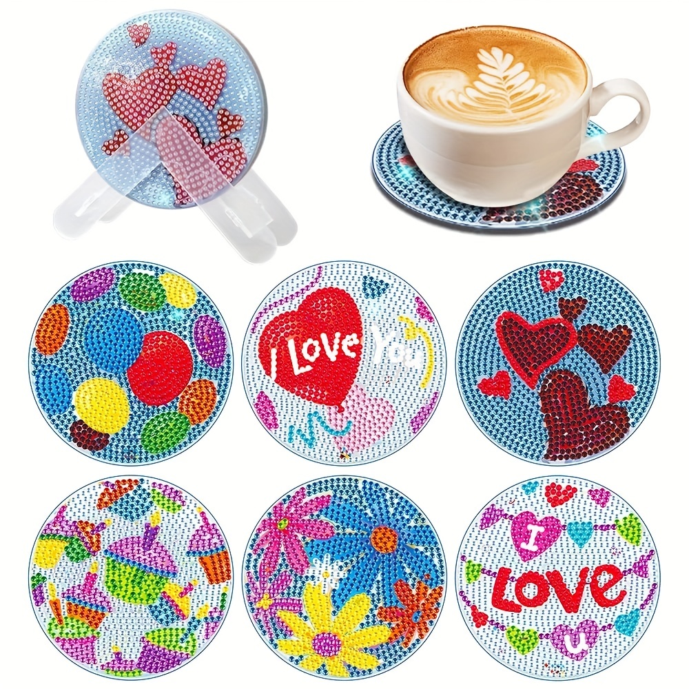 Valentine's Day Diamond Painting Coasters Kits With Holder - Temu