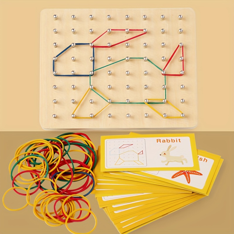 Geo Boards Puzzle Board For Kids Wooden Geoboards With Rubber