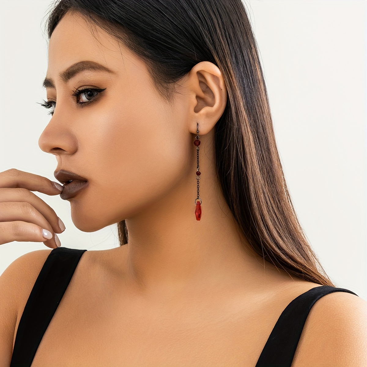 Gothic Style Crystal Water Drop Earrings for Halloween Party
