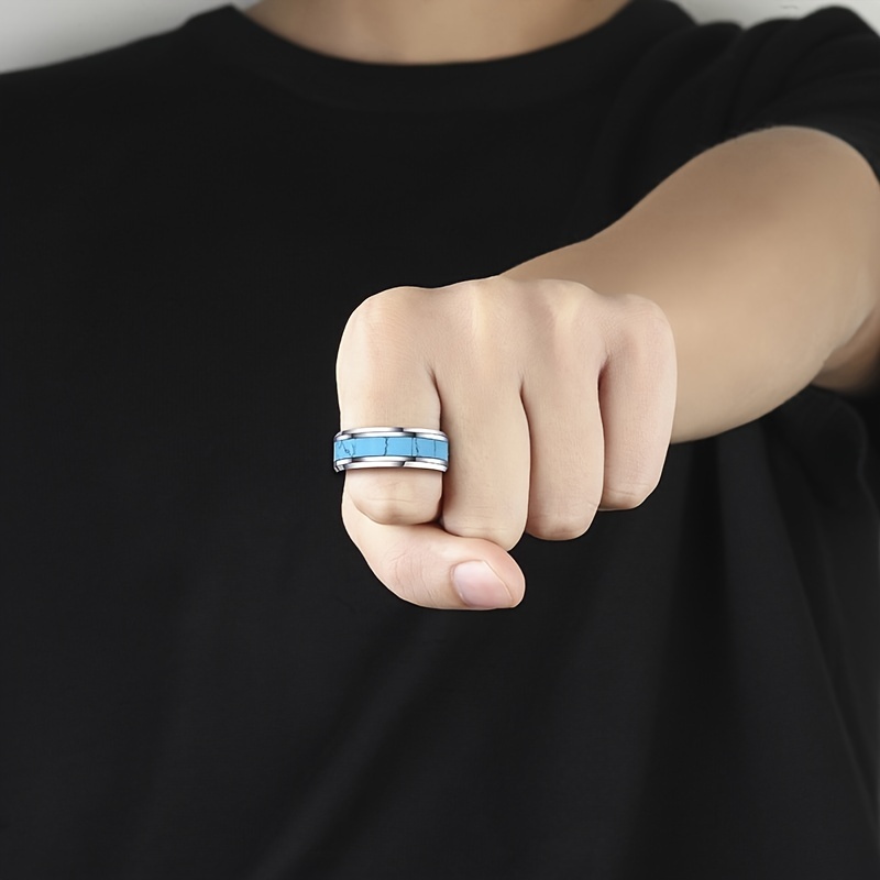Men's Hip Hop Inlaid Turquoise Stainless Steel Ring