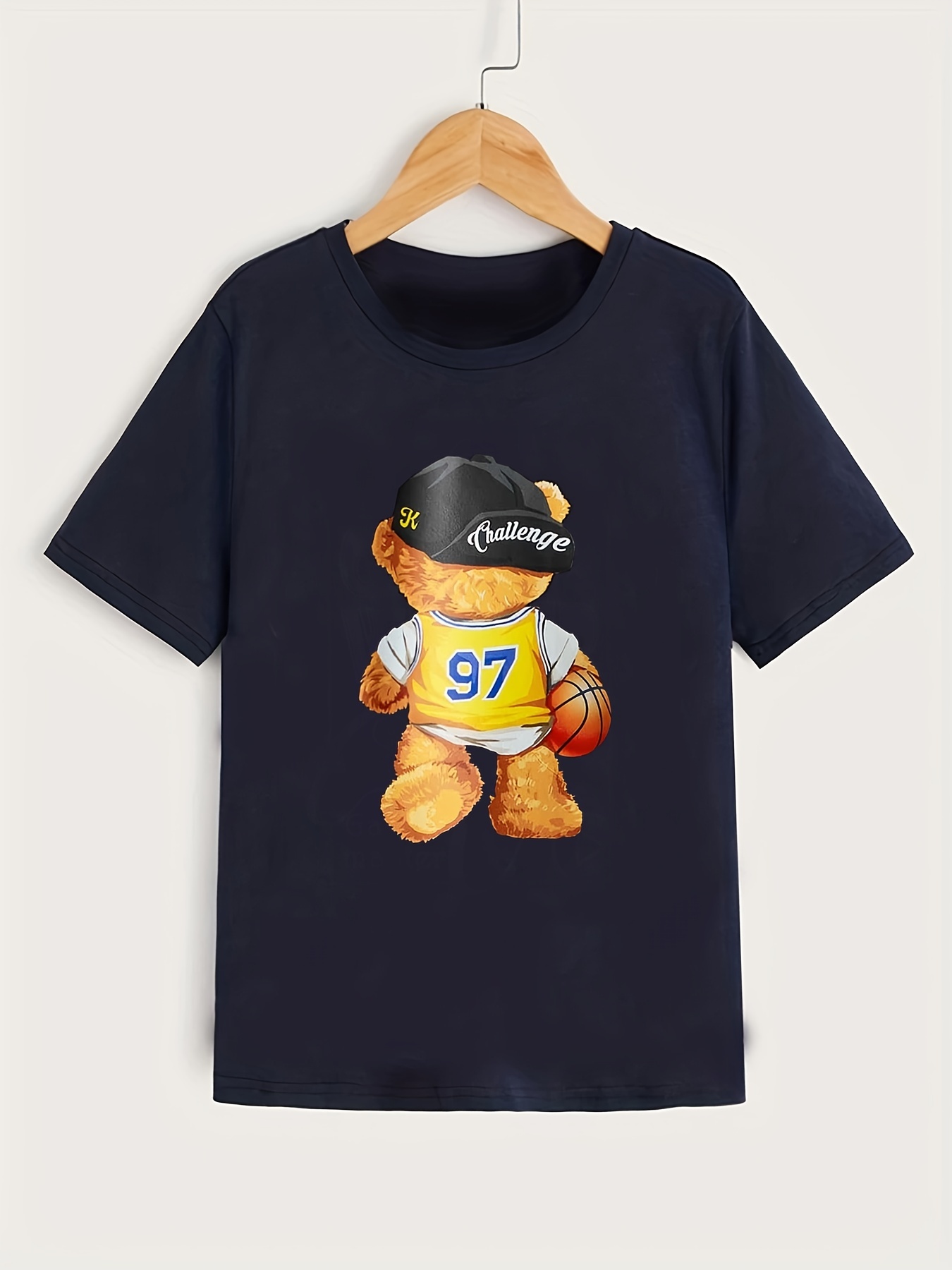 Funny Teddy Bear Basketball Cute Cartoon Print Men's Top, Casual Slightly  Stretch Short Sleeve Crew Neck T-shirt, Men's Tee For Summer - Temu United  Arab Emirates