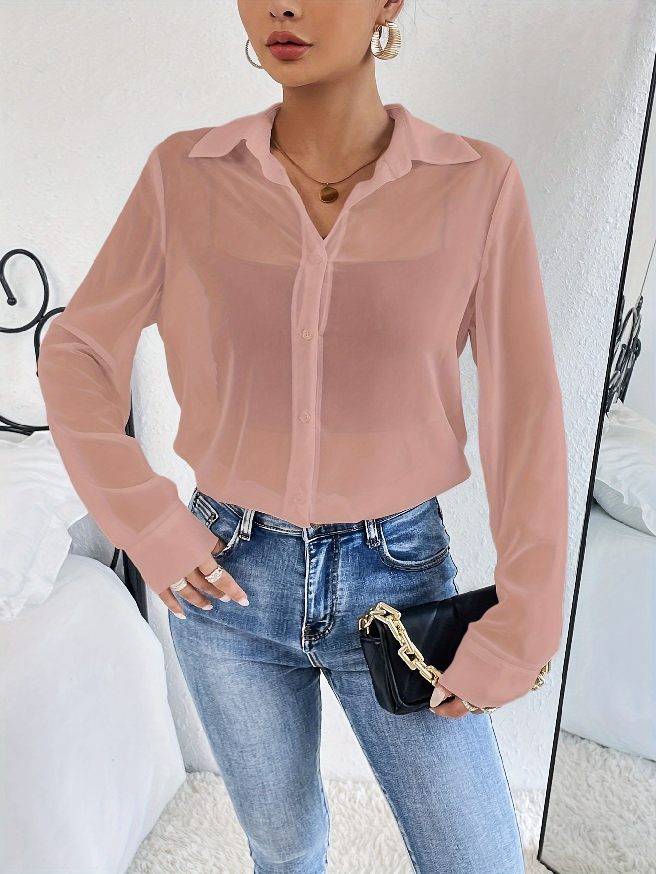 Elegant Fashion Solid Button Belt Long Chiffon Shirt Spring Autumn