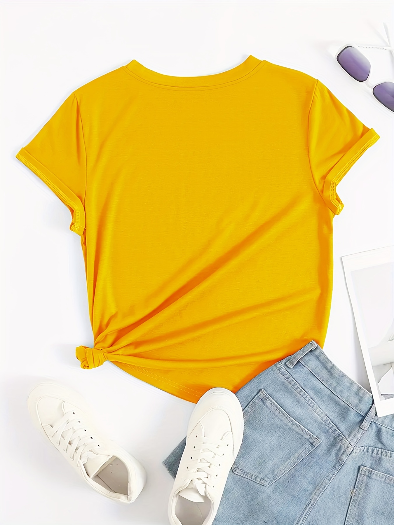 Solid Basic T-shirt, Casual Crew Neck Short Sleeve Versatile T-shirt, Women's Clothing