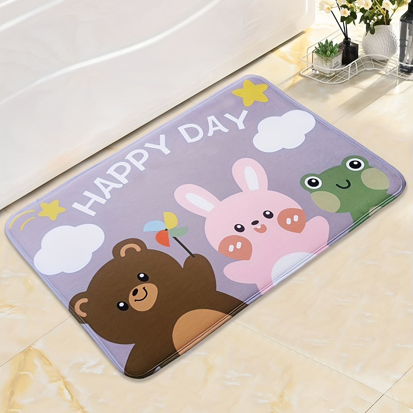 Cute Frog Pattern Bath Rug Non slip Absorbent Quick Drying - Temu