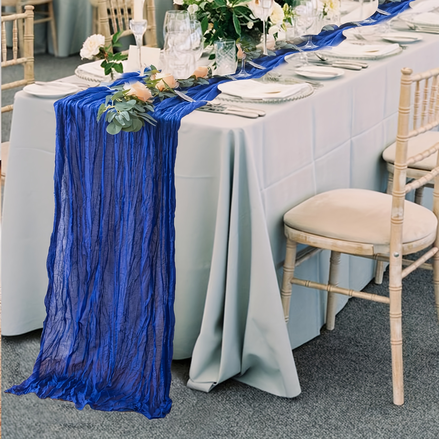 1 runner da tavola in garza di garza blu, 3 m x 91,44 cm, runner in tessuto  di garza trasparente rustico per tavoli, runner da tavola in lino boho per