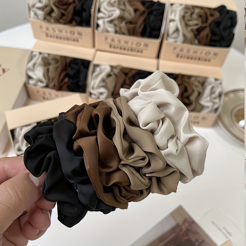 8pcs Solid Silk Hair Tie Vintage Ponytail Holder Elastic Headwear