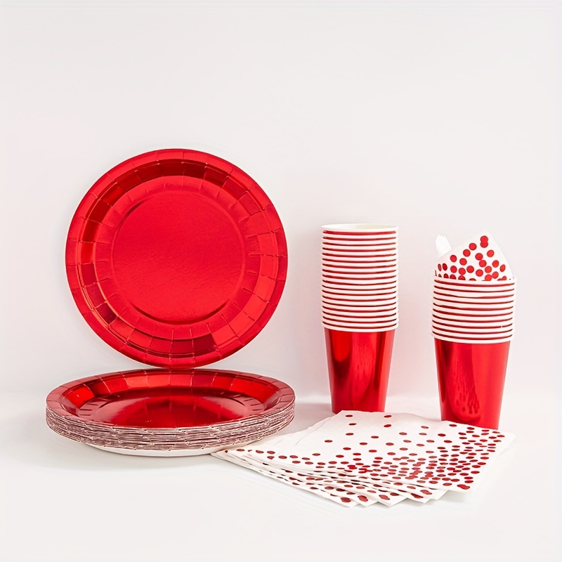 Set, Thème De La Fête En Bronze Rouge Vaisselle Jetable Pour Anniversaire  Gobelet En Papier Assiette