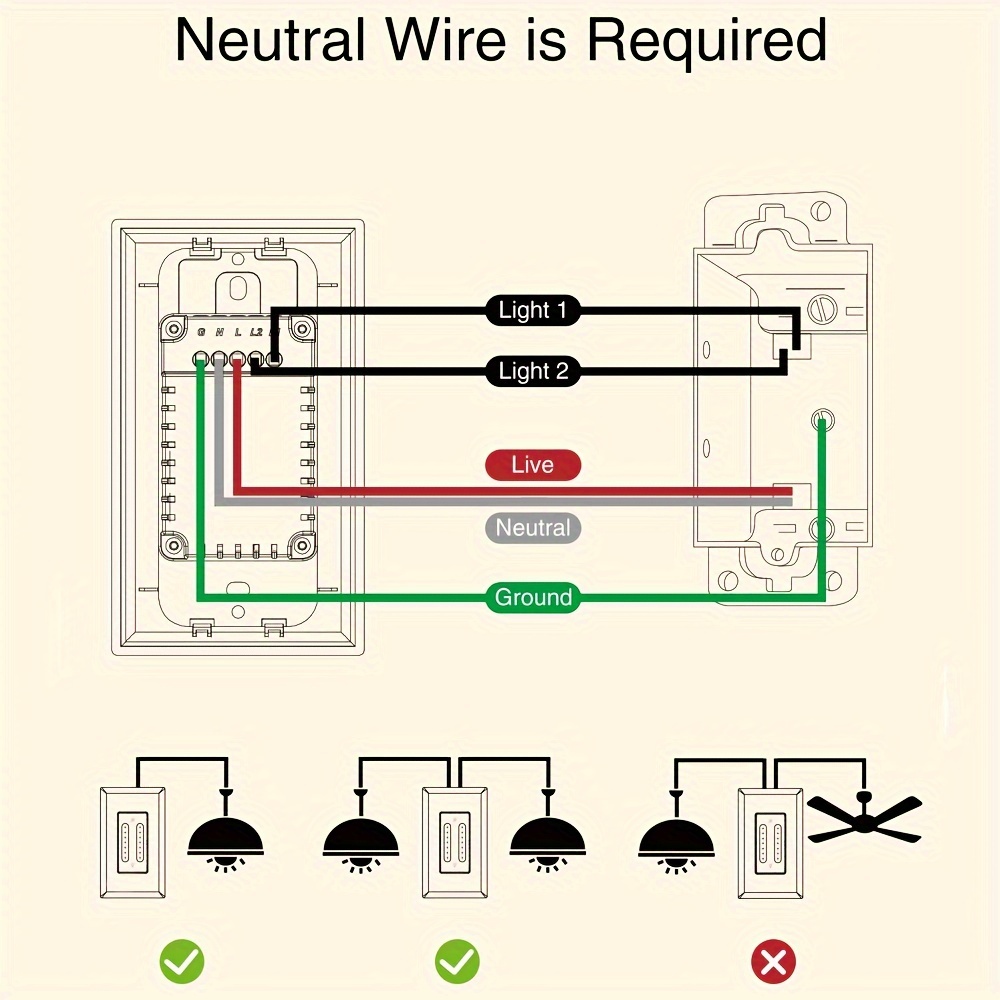 GHome Smart Switch, 3 Way Wi-Fi Light Switch Compatible with Alexa and  Google Home, 2.4GHz Schedule Timer, Neutral Wire Required, 3-Way  Installation