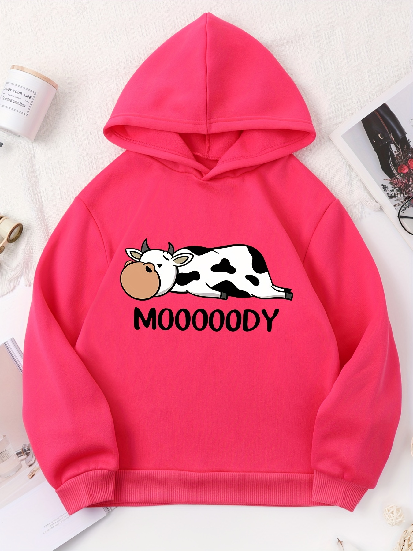 Pink cow print discount hoodie