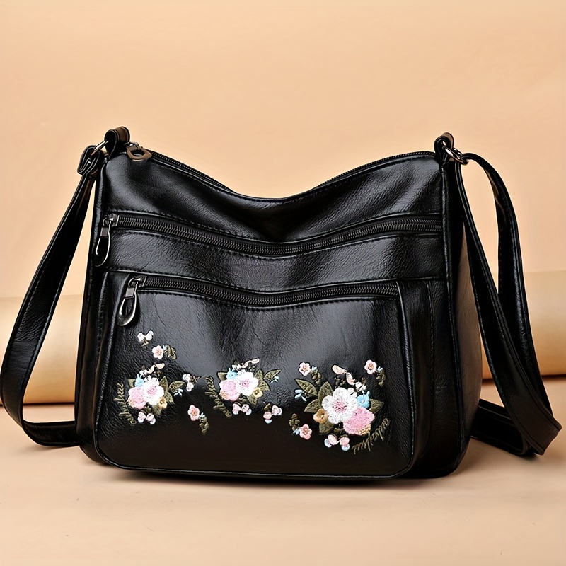 Women's Hobo Cross Body Bag Embroidered Bag Floral 